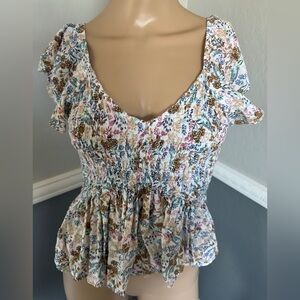 Floral Ruffle Sleeve Top By Jopra